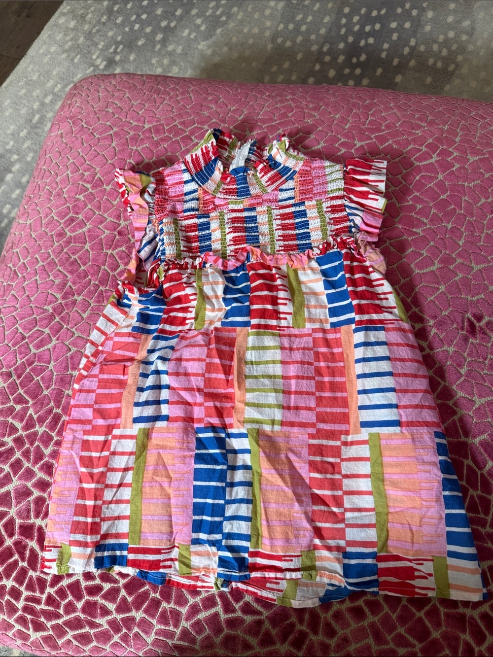 THML Pink, Blue & Green Striped Smocked women’s top